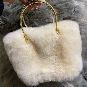 Creamy faux fur satchel